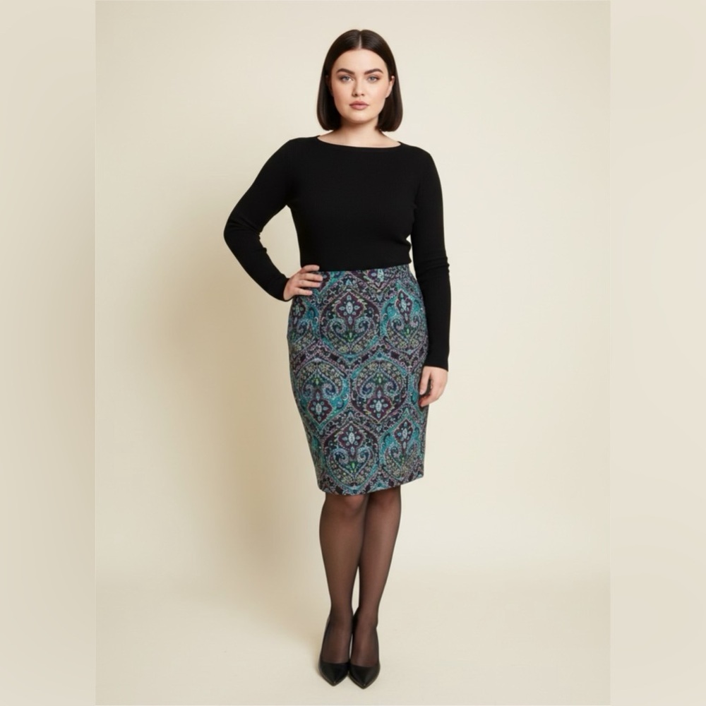 Talbots Vibrant Paisley Pencil Skirt